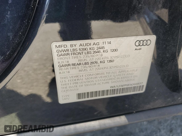 2015 Audi Q5 Premium Plus with VIN WA1LFAFP9FA066937, listed as a Copart auction lot 56523795 with 64,090 mi miles and Salvage title. Bid and sale history available at DreamBid. Image 13.