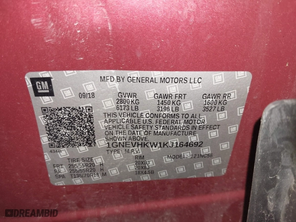 2019 Chevrolet Traverse LT Leather with VIN 1GNEVHKW1KJ164692, listed as a IAAI auction lot 41800874 with 76,866 mi miles. Bid and sale history available at carsss.com. Image 9.
