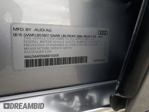 2016 Audi A8 3.0T with VIN WAU34AFD6GN010205, listed as a Copart auction lot 82362184 with 118,464 mi miles and Salvage Title. Bid and sale history available at DreamBid. Image 13.