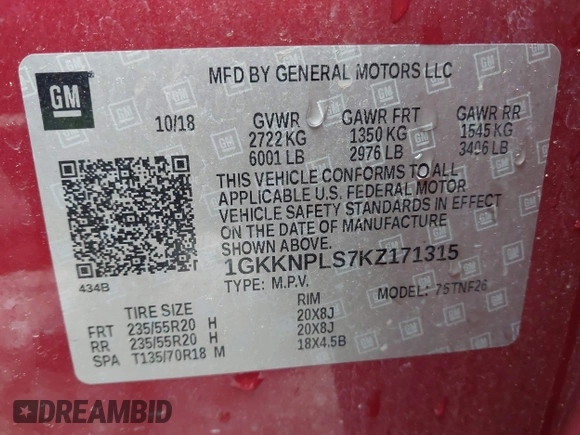 2019 GMC Acadia Denali с VIN 1GKKNPLS7KZ171315, выставлен на аукционе IAAI как лот 42184124 с пробегом 160 011 миль миль и . История ставок и продаж доступна на DreamBid. Изображение 9.