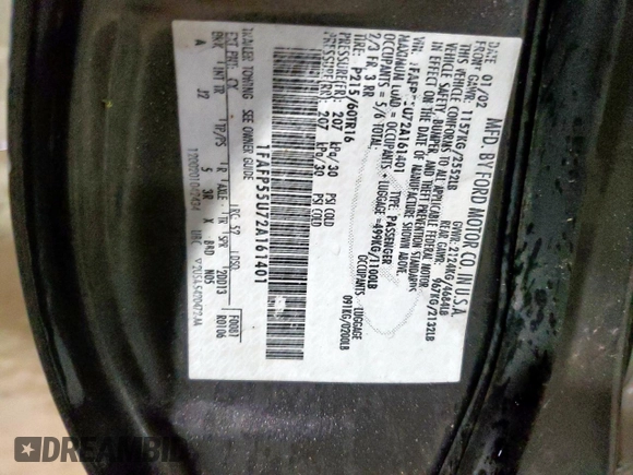2002 Ford Taurus SES Standard z VIN 1FAFP55U72A161401, wystawiony jako Copart lot #55893125 z przebiegiem 128 258 mil mil oraz Czysty tytuł • Clean title. Historia ofert i sprzedaży dostępna na DreamBid. Obrazek 12.