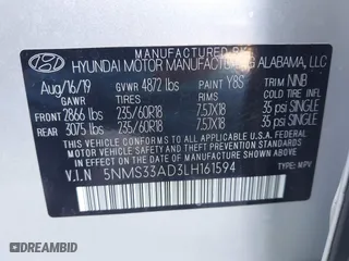 2020 Hyundai Santa Fe SEL with VIN 5NMS33AD3LH161594, listed as a IAAI auction lot 41857469 with 129,374 mi miles. Bid and sale history available at carsss.com. Image 9.