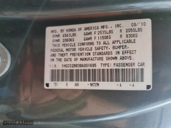 2011 Honda Accord Cpe EX-L with VIN 1HGCS2B83BA001695, listed as a Copart auction lot 50955335 with 210,743 mi miles and Salvage Title. Bid and sale history available at carsss.com. Image 13.