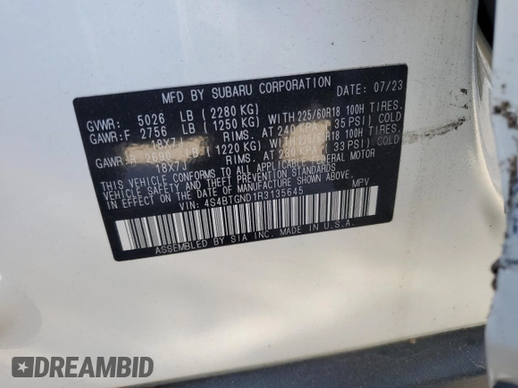 2024 Subaru Outback Limited XT z VIN 4S4BTGND1R3135645, wystawiony jako Copart lot #50272965 z przebiegiem 29 051 mil mil oraz Szkoda całkowita • Salvage title. Historia ofert i sprzedaży dostępna na DreamBid. Obrazek 13.