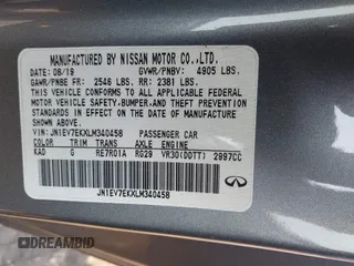 2020 Infiniti Q60 Luxe with VIN JN1EV7EKXLM340458, listed as a IAAI auction lot 42450765 with 64,048 mi miles and . Bid and sale history available at DreamBid. Image 9.