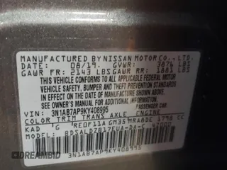 2019 Nissan Sentra S with VIN 3N1AB7AP9KY408995, listed as a Copart auction lot 47825935 with 82,077 mi miles and Salvage Title. Bid and sale history available at carsss.com. Image 13.