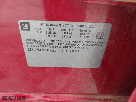 2014 Chevrolet Impala LT with VIN 2G1115SL5E9112028, listed as a IAAI auction lot 42015724 with 277,969 mi miles. Bid and sale history available at carsss.com. Image 9.