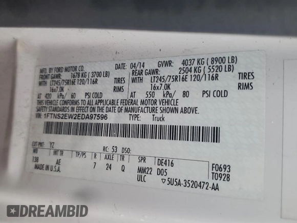 2014 Ford Econoline Cargo Commercial with VIN 1FTNS2EW2EDA97596, listed as a Copart auction lot 54776635 with 54,236 mi miles and Clean title. Bid and sale history available at DreamBid. Image 13.