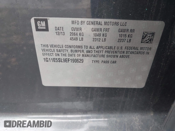 2014 Chevrolet Malibu LT with VIN 1G11E5SL9EF190629, listed as a IAAI auction lot 42161038 with 172,622 mi miles and . Bid and sale history available at DreamBid. Image 9.