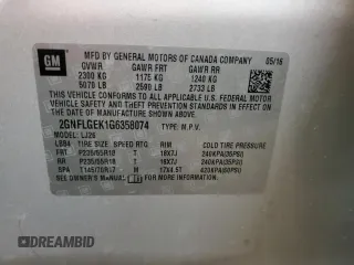 2016 Chevrolet Equinox LTZ with VIN 2GNFLGEK1G6358074, listed as a Copart auction lot 46803745 with 114,601 mi miles and Salvage Title. Bid and sale history available at carsss.com. Image 16.