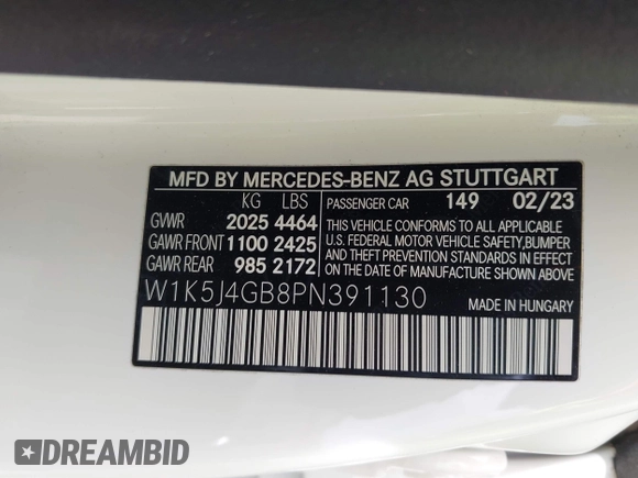 2023 Mercedes-Benz CLA 250 with VIN W1K5J4GB8PN391130, listed as a IAAI auction lot 42052752 with 20,679 mi miles and . Bid and sale history available at DreamBid. Image 9.