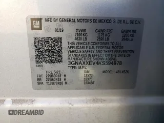 2019 Chevrolet Equinox Premier with VIN 3GNAXXEV4KS594978, listed as a Copart auction lot 48719825 with 119,406 mi miles and Salvage Title. Bid and sale history available at DreamBid. Image 13.