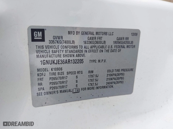 2010 Chevrolet Suburban LT with VIN 1GNUKJE36AR132205, listed as a IAAI auction lot 41447650 with 179,151 mi miles. Bid and sale history available at carsss.com. Image 9.