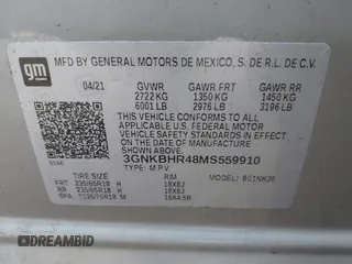 2021 Chevrolet Blazer LT with VIN 3GNKBHR48MS559910, listed as a IAAI auction lot 42024637 with 19,449 mi miles and . Bid and sale history available at DreamBid. Image 9.