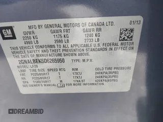 2013 Chevrolet Equinox LS z VIN 2GNALBEK6D6265950, wystawiony jako IAAI lot #42302761 z przebiegiem 180 078 mil mil oraz . Historia ofert i sprzedaży dostępna na DreamBid. Obrazek 9.