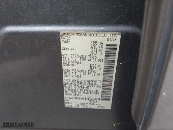 2018 Nissan Murano S with VIN 5N1AZ2MH9JN145690, listed as a IAAI auction lot 41304267 with NaN miles. Bid and sale history available at carsss.com. Image 9.