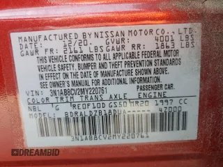 2021 Nissan Sentra SV with VIN 3N1AB8CV2MY220761, listed as a Copart auction lot 61938215 with 88,477 mi miles and Salvage title. Bid and sale history available at DreamBid. Image 12.