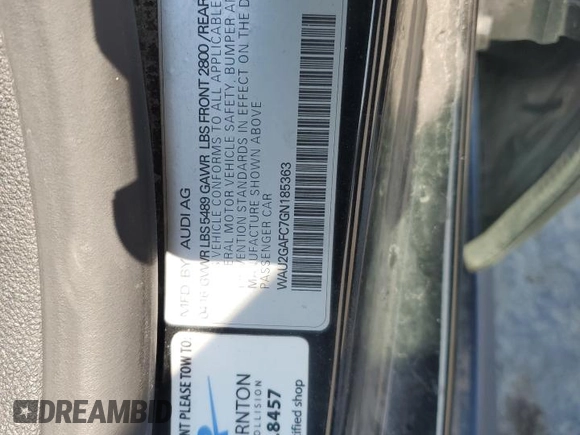 2016 Audi A7 Prestige z VIN WAU2GAFC7GN185363, wystawiony jako Copart lot #66848274 z przebiegiem 146 283 mil mil oraz Szkoda całkowita • Salvage title. Historia ofert i sprzedaży dostępna na DreamBid. Obrazek 12.