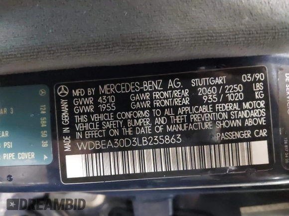 1990 Mercedes-Benz 300 E с VIN WDBEA30D3LB235863, выставлен на аукционе IAAI как лот 40519459 с пробегом 142 260 миль миль и . История ставок и продаж доступна на DreamBid. Изображение 9.