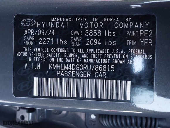 2024 Hyundai Elantra Essential with VIN KMHLM4DG3RU786815, listed as a IAAI auction lot 41310670 with 13,174 mi miles. Bid and sale history available at carsss.com. Image 9.