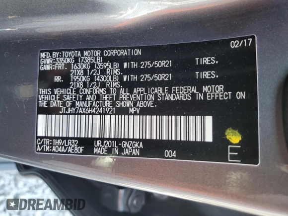 2017 Lexus LX with VIN JTJHY7AX6H4241921, listed as a Copart auction lot 74175464 with 118,079 mi miles and Salvage Title. Bid and sale history available at carsss.com. Image 14.