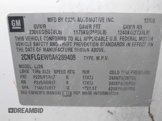 2010 Chevrolet Equinox LTZ with VIN 2CNFLGEW0A6289408, listed as a IAAI auction lot 41700069 with Not Provided miles and . Bid and sale history available at DreamBid. Image 9.