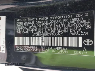 2012 Toyota Corolla L with VIN JTDBU4EE8C9180465, listed as a IAAI auction lot 41861829 with 163,631 mi miles. Bid and sale history available at carsss.com. Image 9.