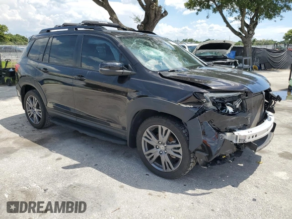 2021 Honda Passport EX-L with VIN 5FNYF7H58MB005187, listed as a Copart auction lot 60414535 with 75,208 mi miles and Salvage title. Bid and sale history available at DreamBid. Image 4.