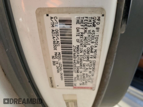 2004 Lexus SC 430 z VIN JTHFN48Y440053107, wystawiony jako Copart lot #46155525 z przebiegiem 223 220 mil mil oraz Czysty tytuł • Clean title. Historia ofert i sprzedaży dostępna na DreamBid. Obrazek 12.