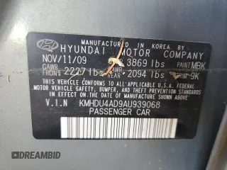 2010 Hyundai Elantra GLS z VIN KMHDU4AD9AU939068, wystawiony jako Copart lot #57639885 z przebiegiem 185 829 mil mil oraz Szkoda całkowita • Salvage title. Historia ofert i sprzedaży dostępna na DreamBid. Obrazek 12.