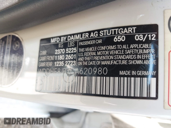 2012 Mercedes-Benz E 350 Luxury with VIN WDDHF8JB7CA620980, listed as a IAAI auction lot 42659488 with 113,301 mi miles and . Bid and sale history available at DreamBid. Image 9.