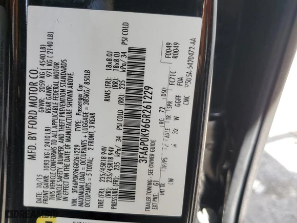 2016 Ford Fusion Titanium with VIN 3FA6P0K96GR261229, listed as a Copart auction lot 52696115 with 87,954 mi miles and Salvage Title. Bid and sale history available at carsss.com. Image 12.