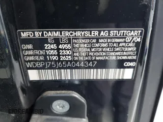 2005 Mercedes-Benz CL-Class 5.0L with VIN WDBPJ75J65A044347, listed as a Copart auction lot 45980115 with 174,010 mi miles and Salvage Title. Bid and sale history available at carsss.com. Image 12.