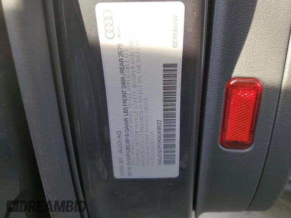 2019 Audi A5 Sportback Prestige with VIN WAUCNCF59KA068522, listed as a Copart auction lot 41499824 with 34,303 mi miles. Bid and sale history available at carsss.com. Image 12.