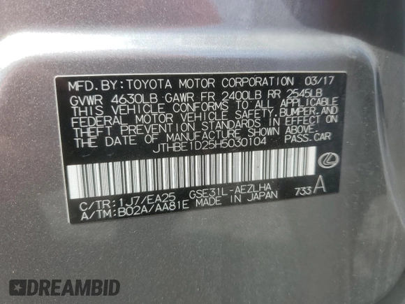 2017 Lexus IS 350 with VIN JTHBE1D25H5030104, listed as a Copart auction lot 70506434 with 101,201 mi miles and Salvage Title. Bid and sale history available at DreamBid. Image 13.