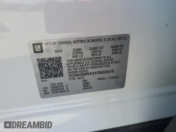 2019 Chevrolet Blazer z VIN 3GNKBBRA1KS632678, wystawiony jako Copart lot #46945355 z przebiegiem 172 338 mil mil oraz Szkoda całkowita • Salvage title. Historia ofert i sprzedaży dostępna na DreamBid. Obrazek 16.