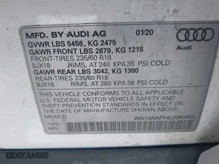 2020 Audi Q5 Premium with VIN WA1ANAFY4L2063453, listed as a IAAI auction lot 41334895 with 97,274 mi miles. Bid and sale history available at carsss.com. Image 9.