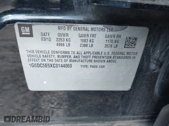 2012 Cadillac CTS with VIN 1G6DC5E5XC0144060, listed as a IAAI auction lot 41596919 with 108,151 mi miles and . Bid and sale history available at DreamBid. Image 9.