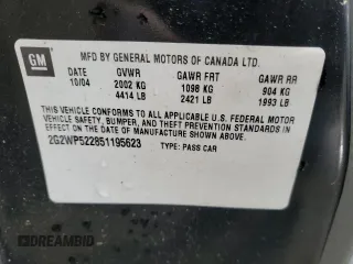 2005 Pontiac Grand Prix z VIN 2G2WP522851195623, wystawiony jako Copart lot #52716385 z przebiegiem 266 660 mil mil oraz Czysty tytuł • Clean title. Historia ofert i sprzedaży dostępna na DreamBid. Obrazek 12.