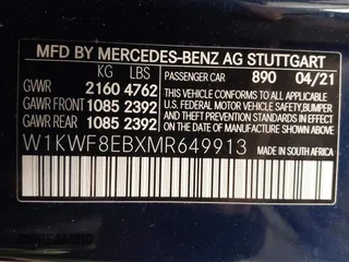 2021 Mercedes-Benz C 300 с VIN W1KWF8EBXMR649913, выставлен на аукционе IAAI как лот 41132379 с пробегом 22 429 миль миль и . История ставок и продаж доступна на DreamBid. Изображение 9.