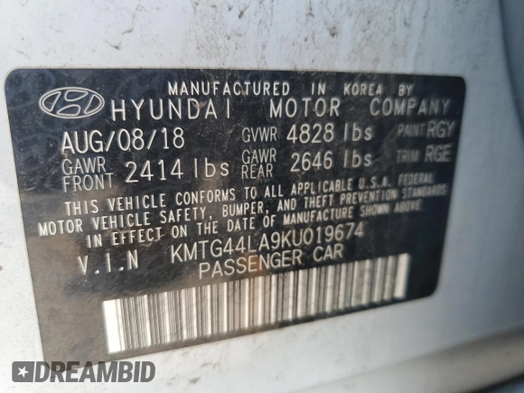 2019 Genesis G70 Advanced with VIN KMTG44LA9KU019674, listed as a Copart auction lot 63004515 with 60,493 mi miles and Salvage title. Bid and sale history available at DreamBid. Image 12.