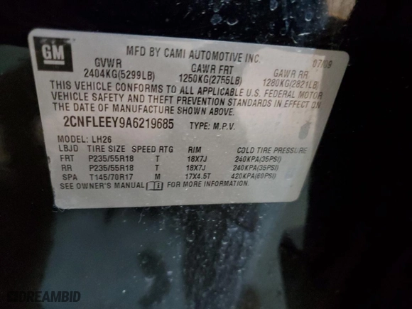2010 Chevrolet Equinox LT w/1LT with VIN 2CNFLEEY9A6219685, listed as a Copart auction lot 49898985 with 127,097 mi miles and Clean Title. Bid and sale history available at carsss.com. Image 13.