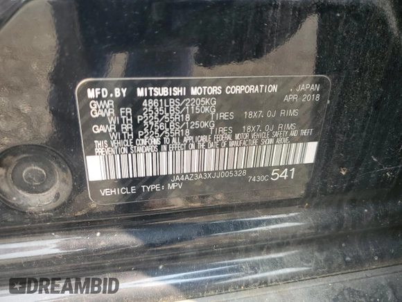 2018 Mitsubishi Outlander ES with VIN JA4AZ3A3XJJ005328, listed as a Copart auction lot 59413165 with 113,172 mi miles and Salvage title. Bid and sale history available at DreamBid. Image 13.