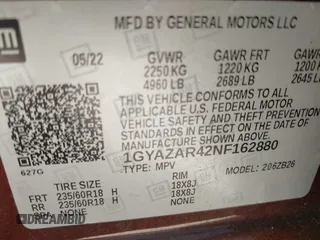 2022 Cadillac XT4 FWD Luxury with VIN 1GYAZAR42NF162880, listed as a IAAI auction lot 41850951 with 47,344 mi miles and . Bid and sale history available at carsss.com. Image 9.