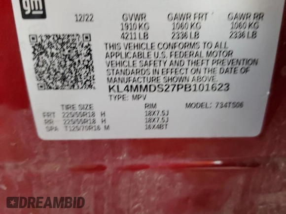 2023 Buick Encore GX Select with VIN KL4MMDS27PB101623, listed as a Copart auction lot 59734405 with 68,811 mi miles and Salvage title. Bid and sale history available at DreamBid. Image 13.