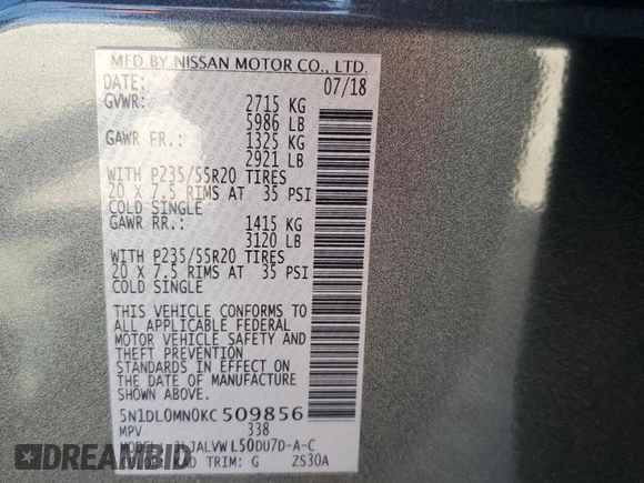 2019 Infiniti QX60 Luxe z VIN 5N1DL0MN0KC509856, wystawiony jako Copart lot #46816455 z przebiegiem 78 961 mil mil oraz Szkoda całkowita • Salvage title. Historia ofert i sprzedaży dostępna na DreamBid. Obrazek 15.