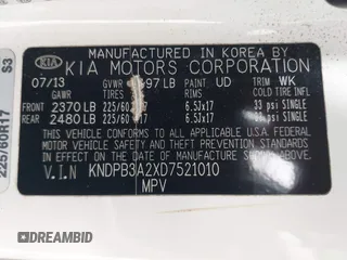 2013 Kia Sportage LX z VIN KNDPB3A2XD7521010, wystawiony jako IAAI lot #42297975 z przebiegiem 134 826 mil mil oraz . Historia ofert i sprzedaży dostępna na DreamBid. Obrazek 9.