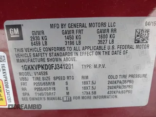 2015 GMC Acadia SLE with VIN 1GKKVPKD0FJ341201, listed as a IAAI auction lot 41863443 with 113,504 mi miles. Bid and sale history available at carsss.com. Image 9.