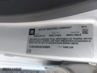 2014 Chevrolet Spark EV LT with VIN KL8CK6S03EC549908, listed as a IAAI auction lot 41487040 with 128,121 mi miles. Bid and sale history available at carsss.com. Image 9.
