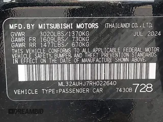 2024 Mitsubishi Mirage ES с VIN ML32AUHJ7RH022640, выставлен на аукционе IAAI как лот 42382228 с пробегом 6 928 миль миль и . История ставок и продаж доступна на DreamBid. Изображение 9.